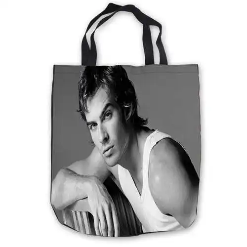 Изготовленные на заказ холщовые Сумки Nina-Dobrev-Ian-Somerhalder-(1) ручные сумки для покупок