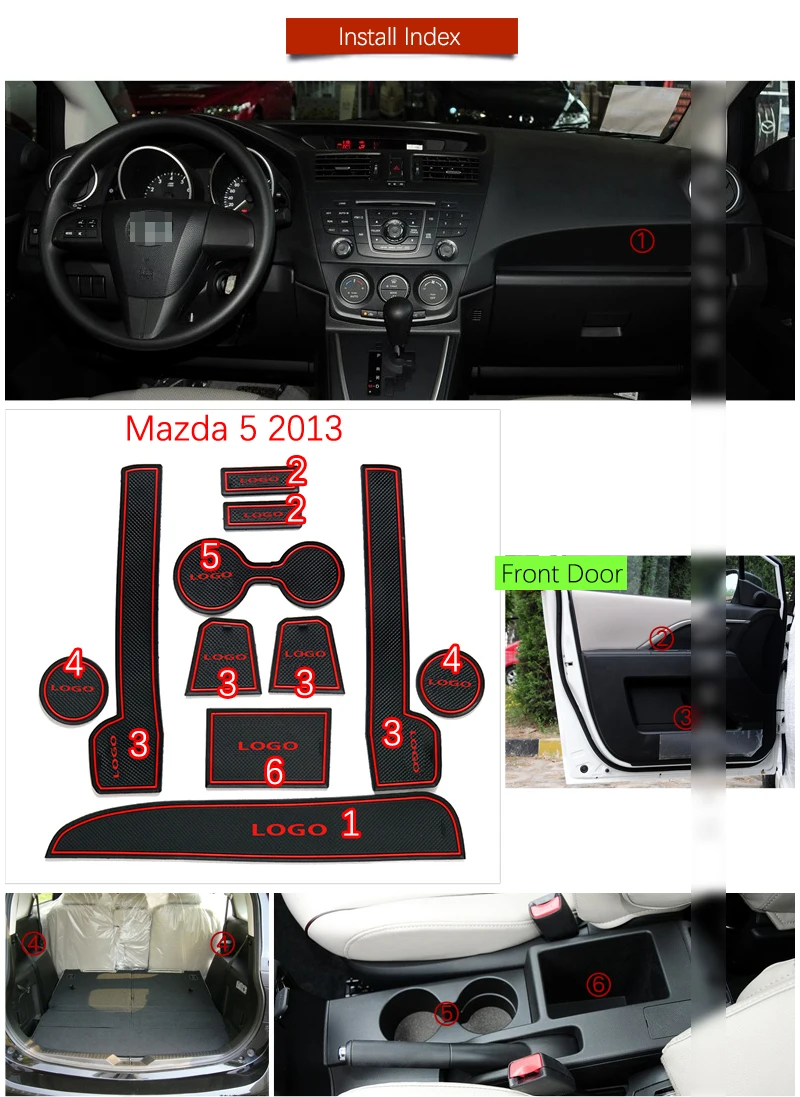 Противоскользящие резиновые коврики для Mazda 5 Premacy 2013 подушка чашки дверной паз