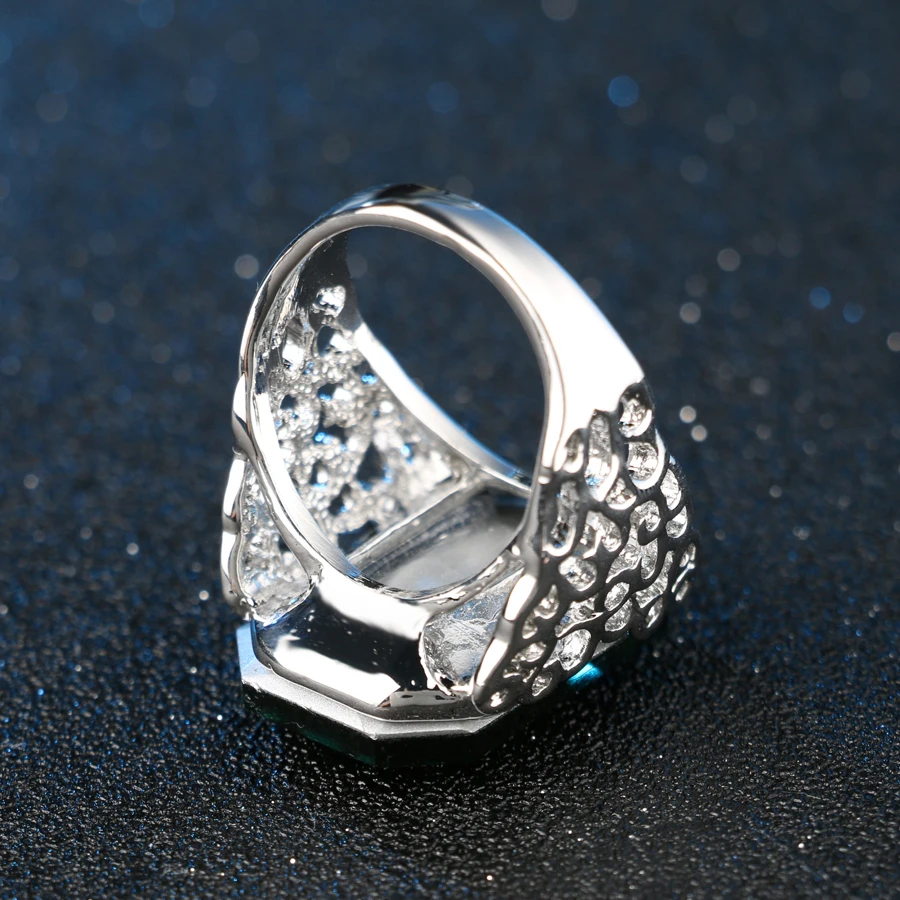 Женские большие кольца из зеленого стекла уникальные обручальные серебряного