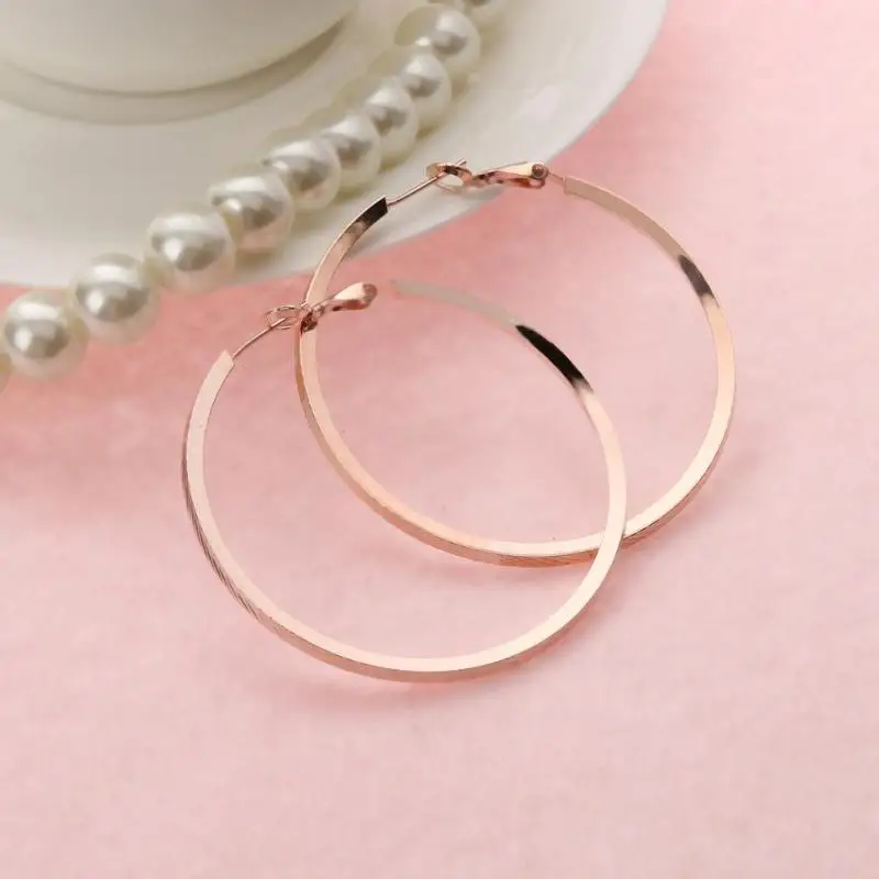 Женский новый большой круг обруч серьги Женская мода серебро розовое золото