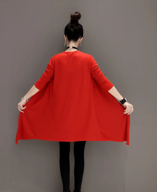 Новый весенний женский длинный кардиган Однотонный вязаный свободный свитер с