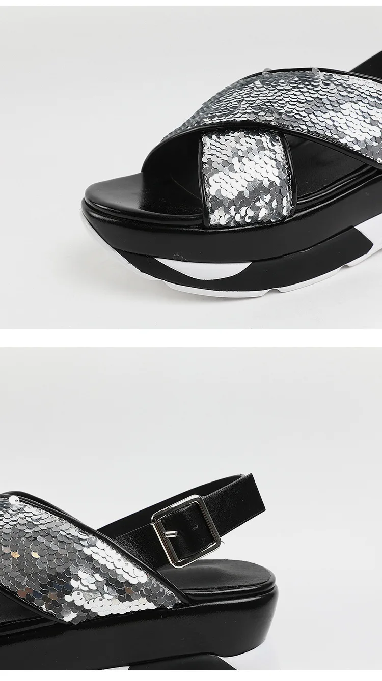 Обувь с блестками; женские летние босоножки на платформе; chaussures femme; женская обувь; sandalia feminina; ремешки с блестками; блестящий серебристый цвет