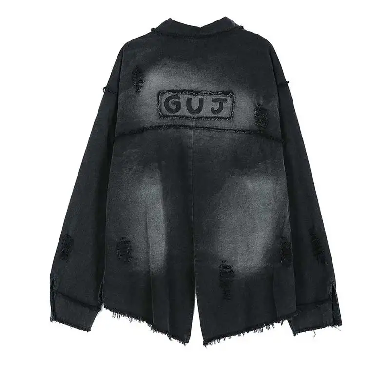 Women Black Riped Punk Denim Jacket Loose Jeans Vintage Casual Street Harajuku Coat Female Casaco Feminino | Женская одежда