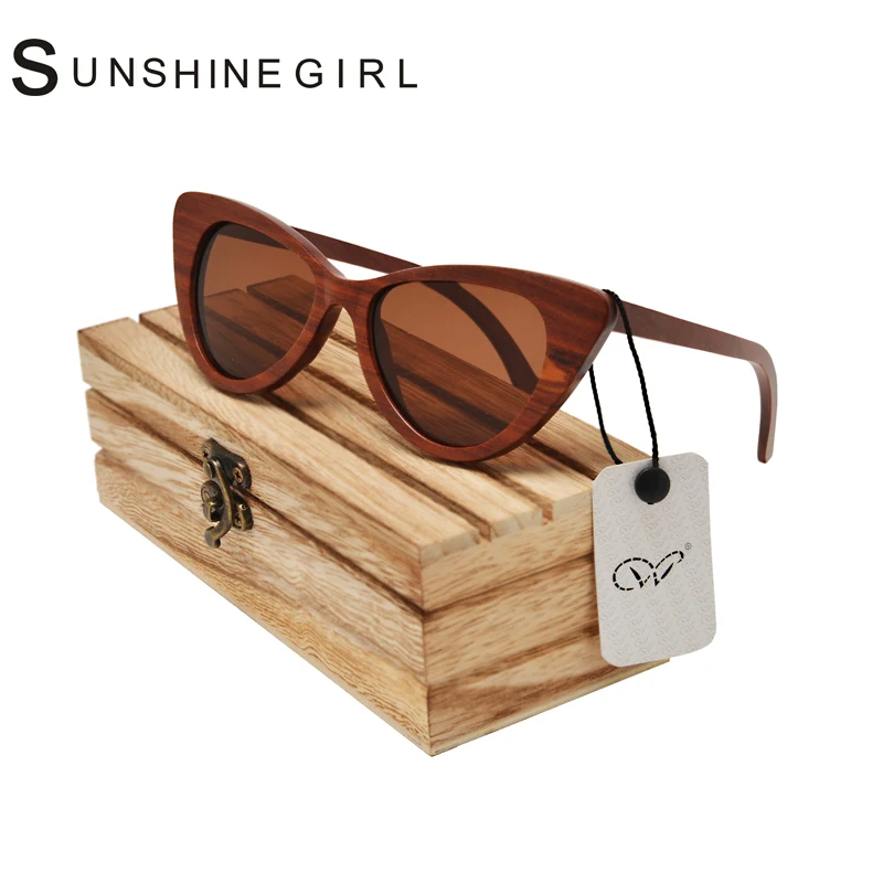 2017 Diy Деревянный Солнцезащитные Очки Красный Сандал Серый Дизайнер Cat Eye