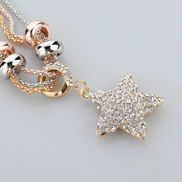 CHICVIE Кристалл бусы ожерелья и кулон звезда серебряного цвета длинное ожерелье