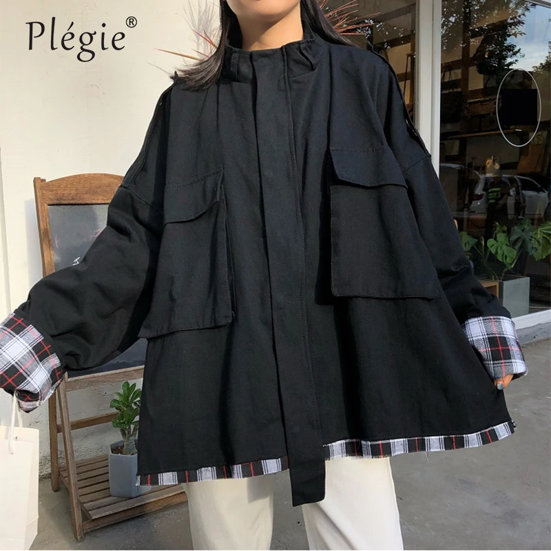 Plegie Harajuku, негабаритная клетчатая Лоскутная Женская куртка, весна, новая верхняя одежда, пальто в стиле хип-хоп, уличная одежда, свободные BF стильные куртки