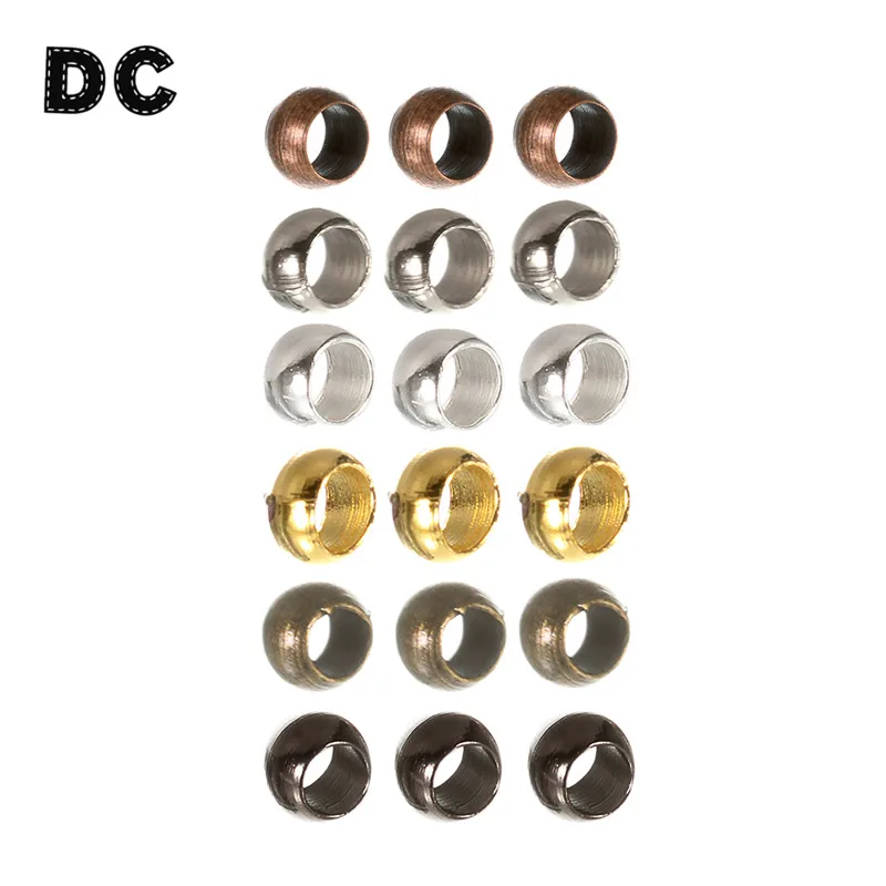 Обжимные концевые бусины 200 шт./лот золотистые/Серебристые/черные/медные