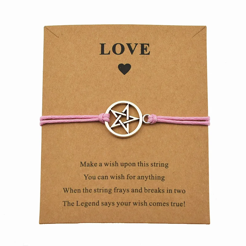 Pink Винтажный серебряный Wiccan Пентакль подвеска с пентаграммой браслеты для женщин девочек желаю любви браслет карта дружбы подарки ювелирные изделия - Окраска металла: Pink