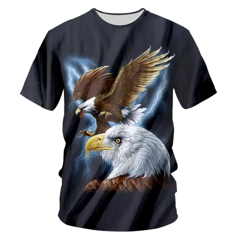 CJLM Men's Tshirt Black New Harajuku Cool Print Eagle 3D T-shirt Man Hiphop Streetwear Punk Short Sleeve Round Neck Tee Shirts | Мужская