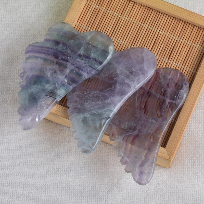 Цветной гребень с бабочкой, флюорит Gua Sha, инструмент из натурального камня, инструмент для ухода за здоровьем, спа, иглоукалывание, выскабливание, массажная головка, красота лица