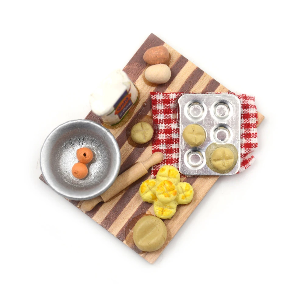 

1:12 Dollhouse eggs Food Kitchen Miniature Milk Bread On Board Mini Furniture Model Pastry Station Toy Decor