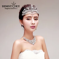 himstory new vintage crystal waterdrop tassel crown hairband retro queen rhinestone pendant bridal tiara hair accessories