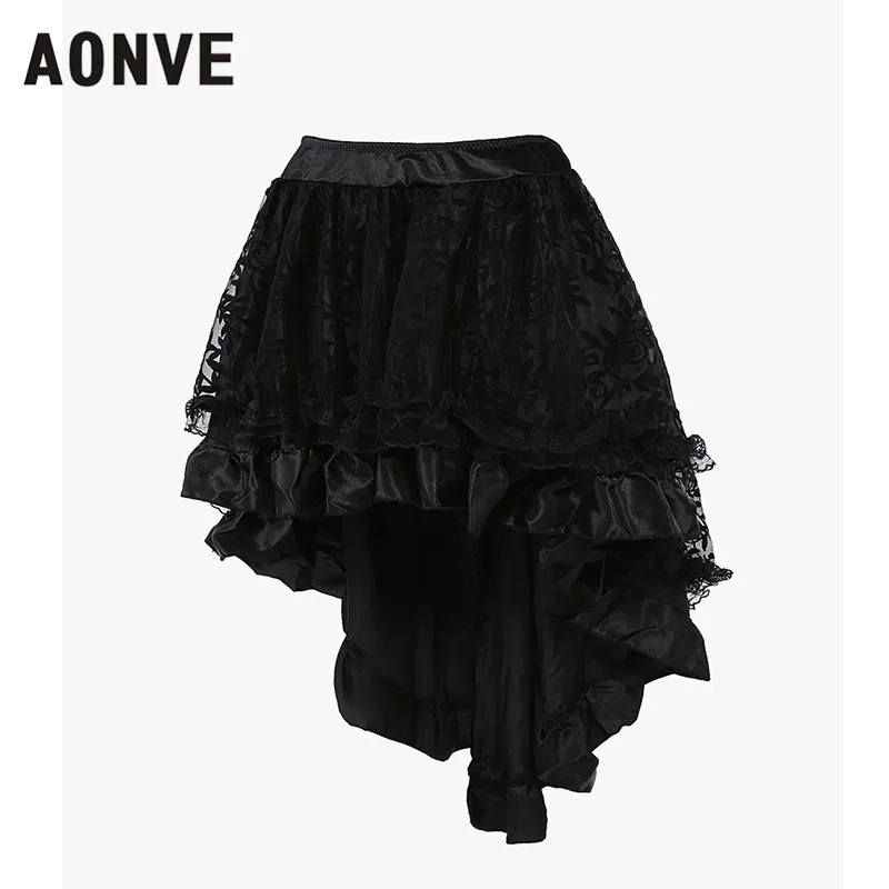 Женская юбка средней длины AONVE черная на шнуровке с заниженной талией юбки из