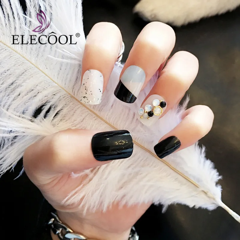 ELECOOL 24 шт. японский белка Камень Короткие искусственный мех клей для ногтей на