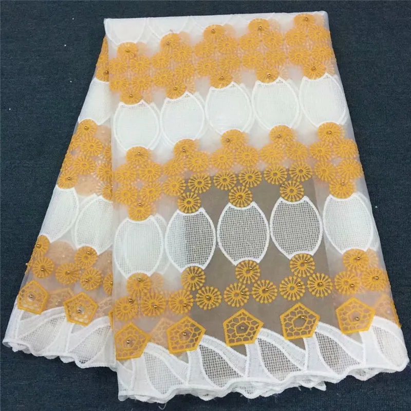 

Hot selling Nigerian lace fabric high quality 2018 africa lace fabric beaded tulle lace fabric for wedding