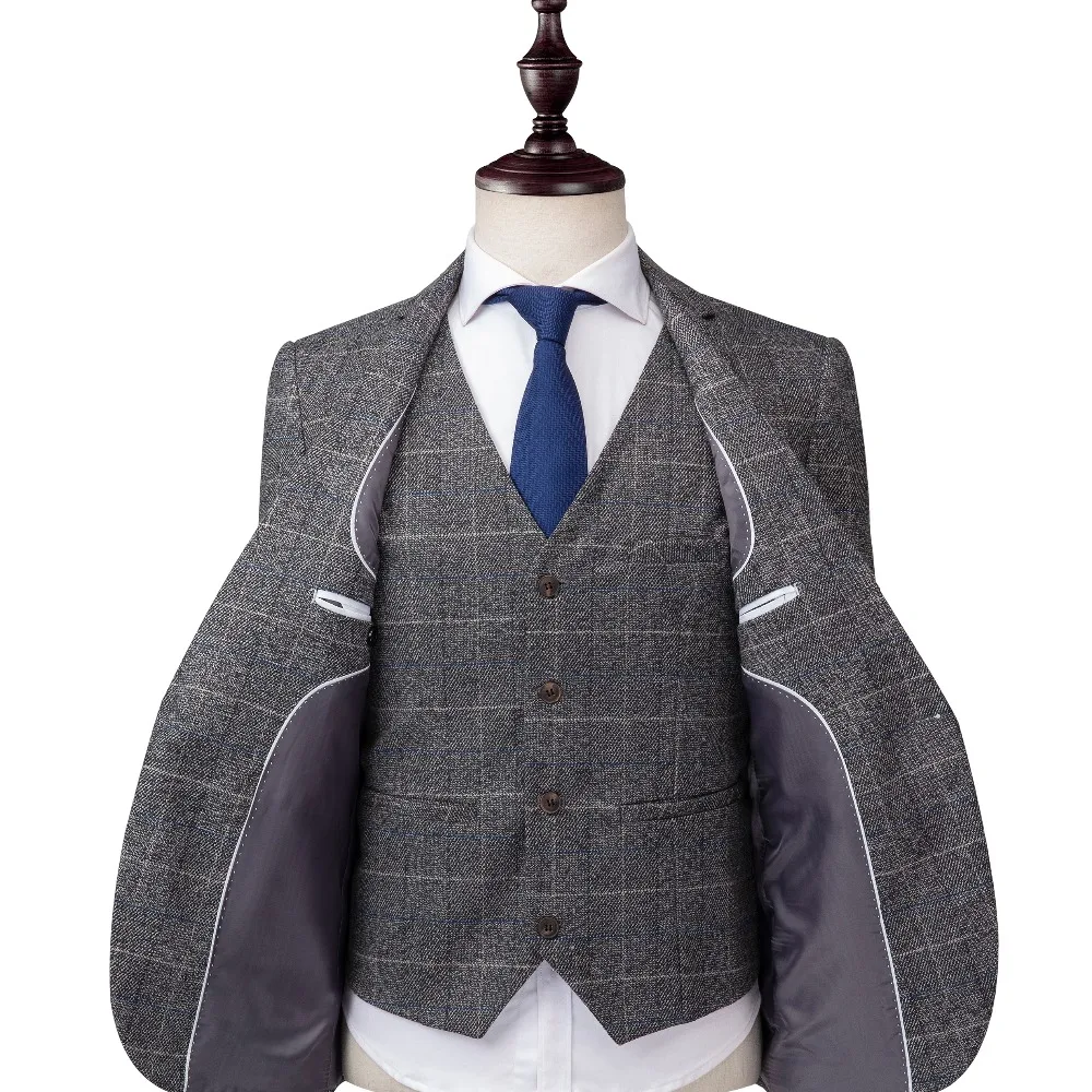 Plyesxale в Корейском стиле клетчатые костюмы для мужчин Slim Fit 3 предмета жениха