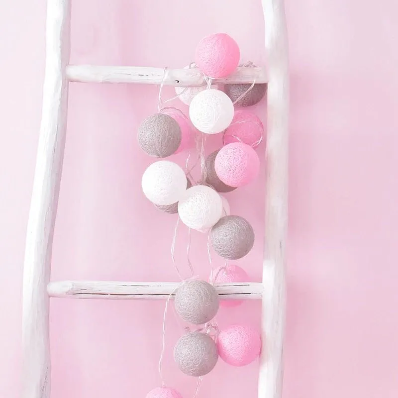 Pink white Grey 3 м 20 светодиодный s светильник с хлопковым шаром, хлопковые гирлянды с шариками светодиодный светильник, струнный светильник s, наружная Гирлянда для украшения - Испускаемый цвет: Pink white Grey