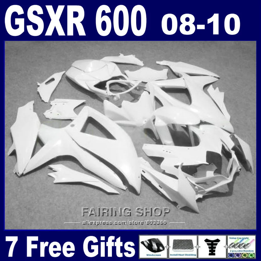 

100% fit for suzuki injection molding gsxr 600 750 08 09 10 white fairing kit gsxr750 2008 2009 2010 nm139