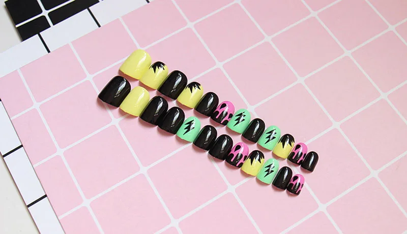 Игривый 24 шт./компл. дизайн неоновой молнии Готовые накладные ногти