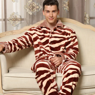 zebra Пижама Мужская зимняя утепленная теплая Пижама Мужская пижама Коралловая бархатная Пижама среднего возраста для отца Мужская пижама для отдыха - Цвет: zebra