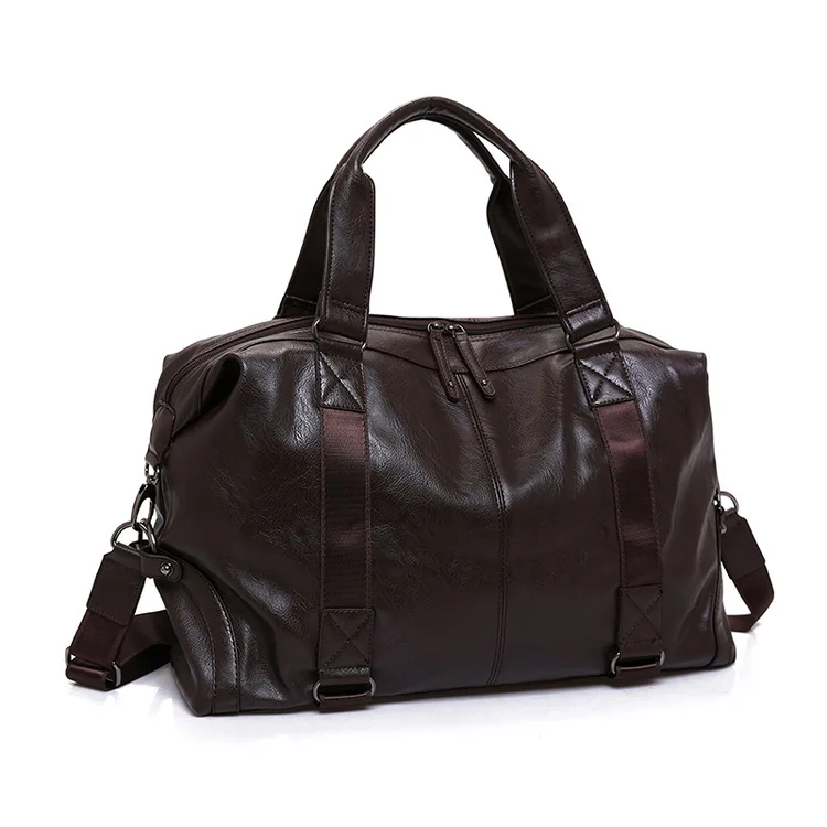 Мужские дорожные сумки из спилка черные вместительные Переносные на плечо