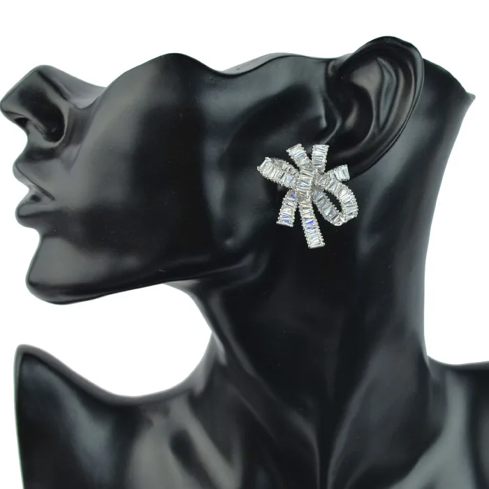 Новое поступление сверкающий фианит Роскошные серьги с бантами высокого