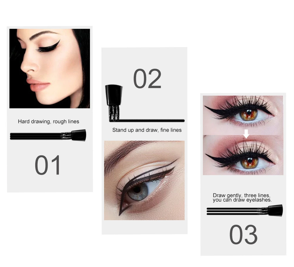 Черный 3 Micro вилка наконечник подводка для глаз Tattoo Ручка тонкой эскиз жидкая в