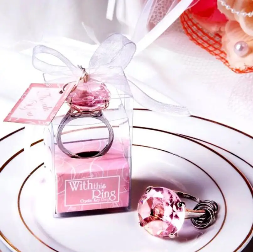 

HOT sell " with This Ring" Engagement Ring Key Chain 4 color Novelty Giant wedding Diamond Keychain LX6279