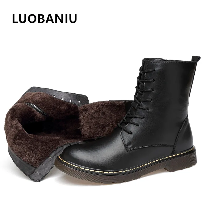 

Genuine Leather Men Boots +Fur Outdoor Men Shoes Autumn Comfortable Warm Oxford Snow Boots Black Big Size 38-47