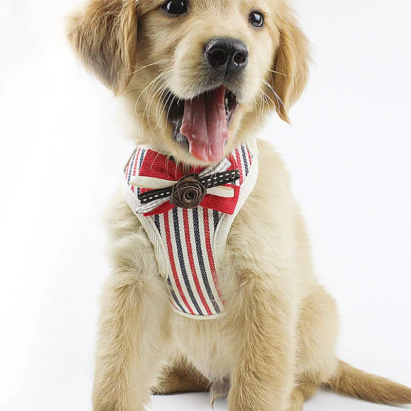 High-quality Adjustable Pet dog Harness Leash Set With Traction Rope Cute Stripe Chest Back Comfortable Accessories Vest Hot | Дом и сад