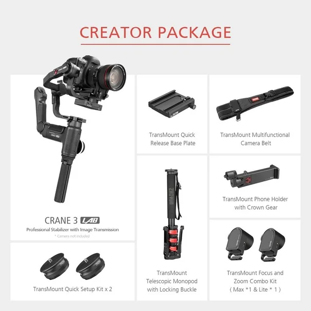 crane 3 Lab Creator ZHIYUN Crane 3 LAB 3-осевой беспроводной Стабилизатор камеры ViaTouch управление Ручной Стабилизатор для DSLR vs DJI Ronin S MOZA AIR 2 weepill - Цвет: crane 3 Lab Creator