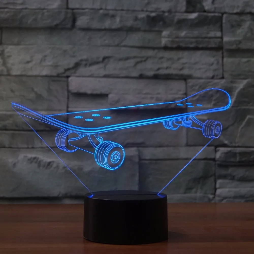 7 цветов Изменение модель со скейтбордом 3D светодиодный Ночной светильник
