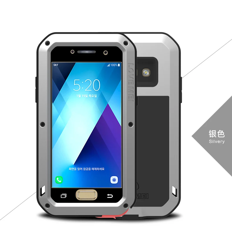 Для Samsung Galaxy A5 чехол LOVE MEI ударопрочный водонепроницаемый металлический Броня чехол для телефона Samsung A5 A520F A520F/DS - Цвет: silver