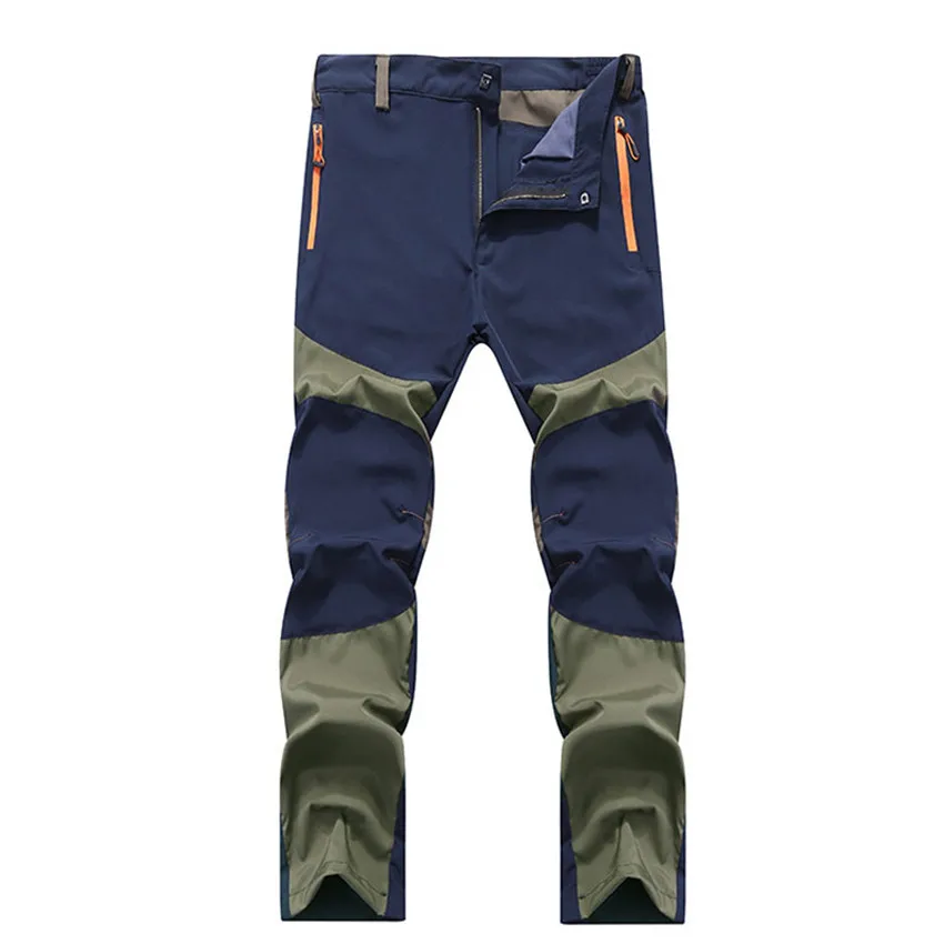 blue and green Тонкие летние эластичные быстросохнущие походные брюки, мужские спортивные дышащие спортивные штаны для рыбалки, кемпинга, походов - Цвет: blue and green