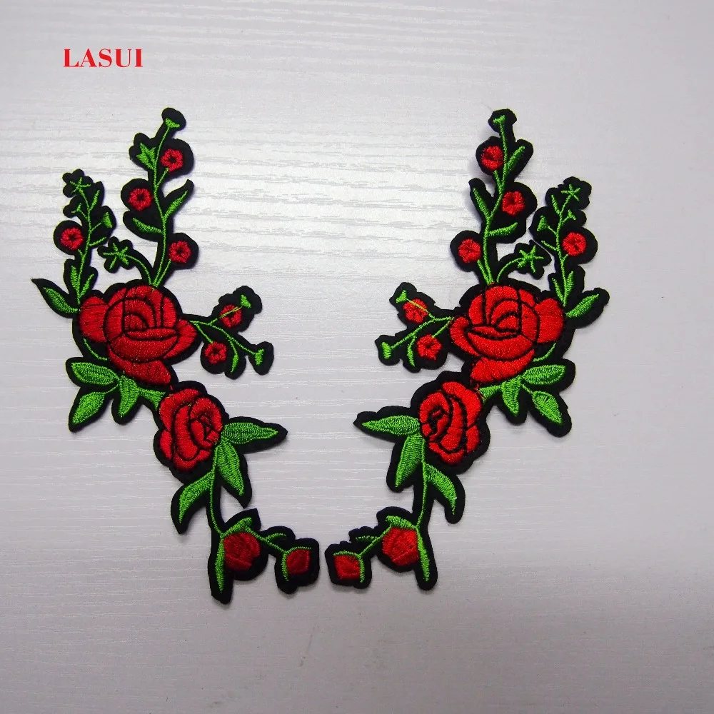 Новый патч аппликация LASUI 6 5*16 см = 2 шт. красных 3D цветов с вышивкой утюгом сделай