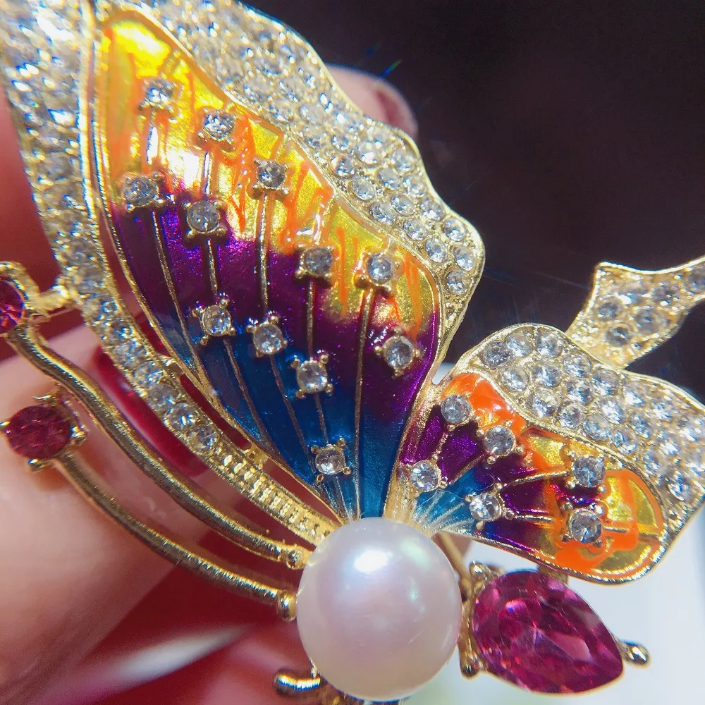 Женская жемчужная брошка SHDIYAYUN эмалированная брошь с бабочкой из натурального