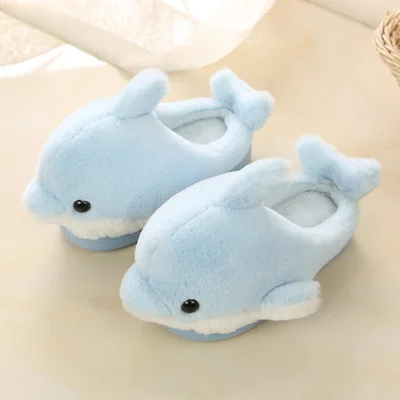 blue Сезон осень-зима; детские домашние тапочки для девочек; милые детские хлопковые тапочки с дельфинами; нескользящая домашняя теплая обувь для мальчиков; модная обувь - Цвет: blue