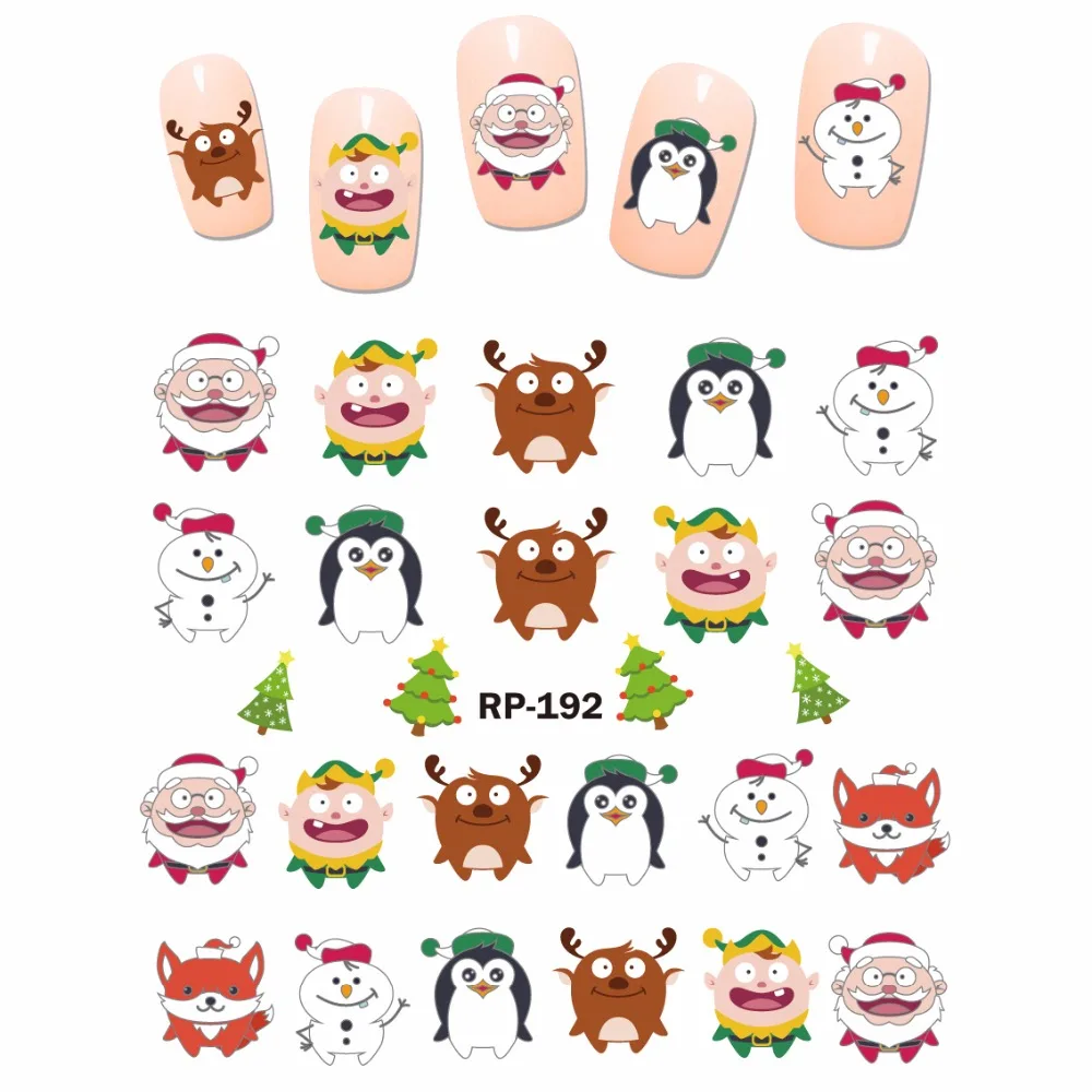 

NAIL ART BEAUTY NAIL STICKER WATER DECAL SLIDER CARTOON CHRISTMAS XMAS SANTA CLAUSE SNOW MAN DEER RP187-192