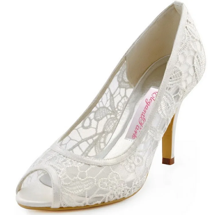 Женщины свадебные туфли HP1400 Слоновая Кость Размер 40 Peep Toe вырезами Высокие