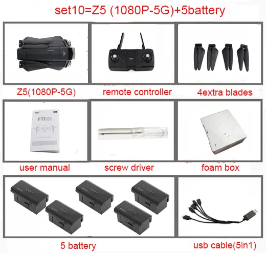 set10 SJRC Z5/F11 gps 5G Wi-Fi FPV Дрон с камерой 1080P 25 минут время полета бесщеточный мотор складной рычаг селфи RC Дрон Квадрокоптер - Цвет: set10