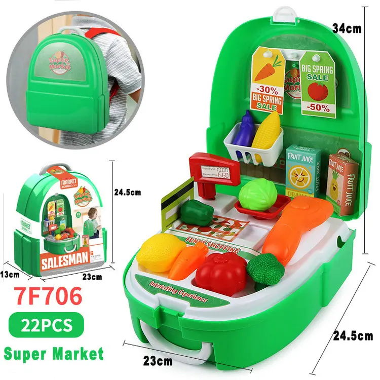 7F706 SUPER MARKET Детская кухонная Игрушка Доктор/комод/Шахматы/мороженое ролевые игры Рюкзак Детские игрушки для девочек мальчиков 3 года - Цвет: 7F706 SUPER MARKET
