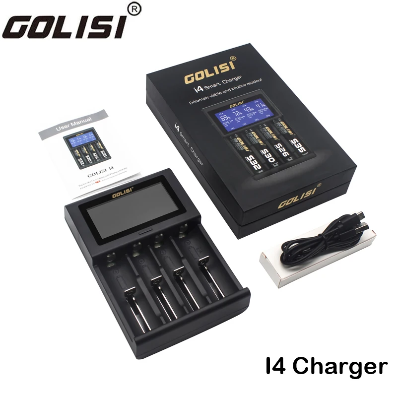 GOLISI I4 Смарт зарядное устройство для 18650 20700 26650 литий-ионная Ni-MH Ni-Cd AA AAA зарядное устройство для аккумулятора США ЕС разъем