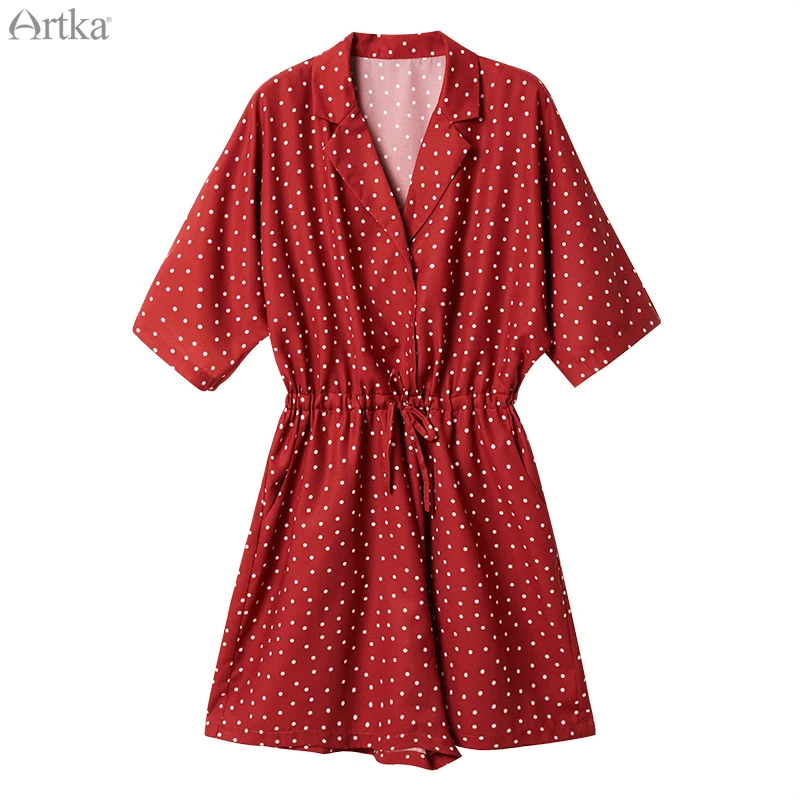 Женский шифоновый комбинезон ARTKA Свободный в горошек с высокой талией на