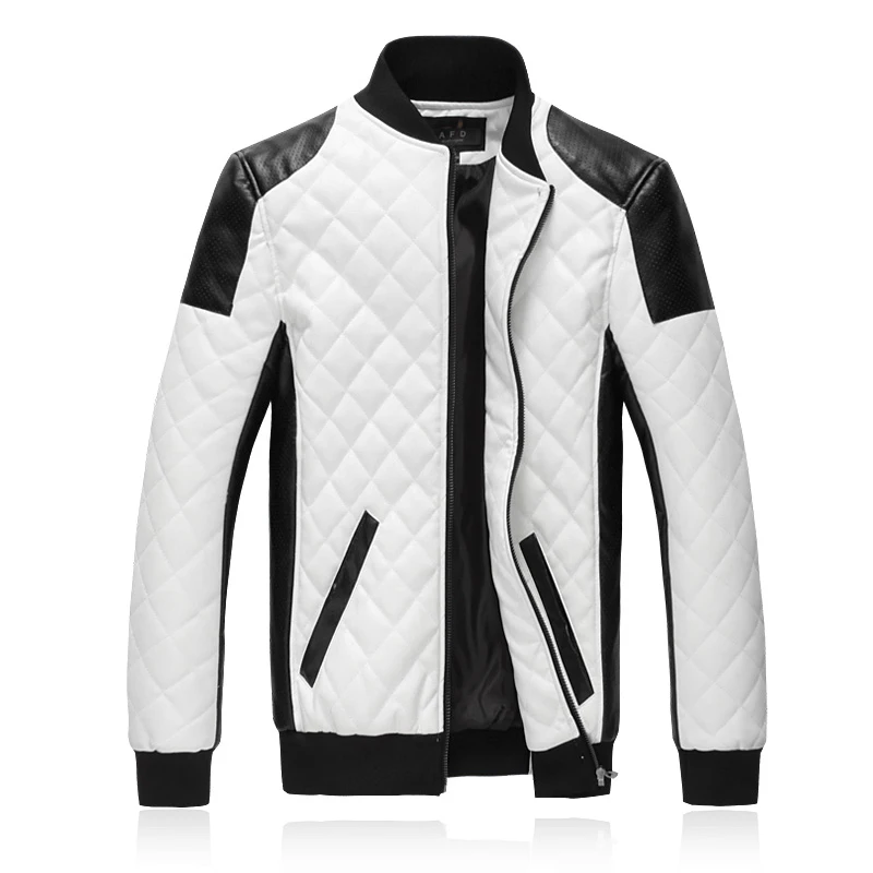 

New Brand Bomber Jackets Mens Casual Fashion Slim Plaid PU Leather Jacket Hit Color Collar Motorcycle Jacket Plus Size 6XL