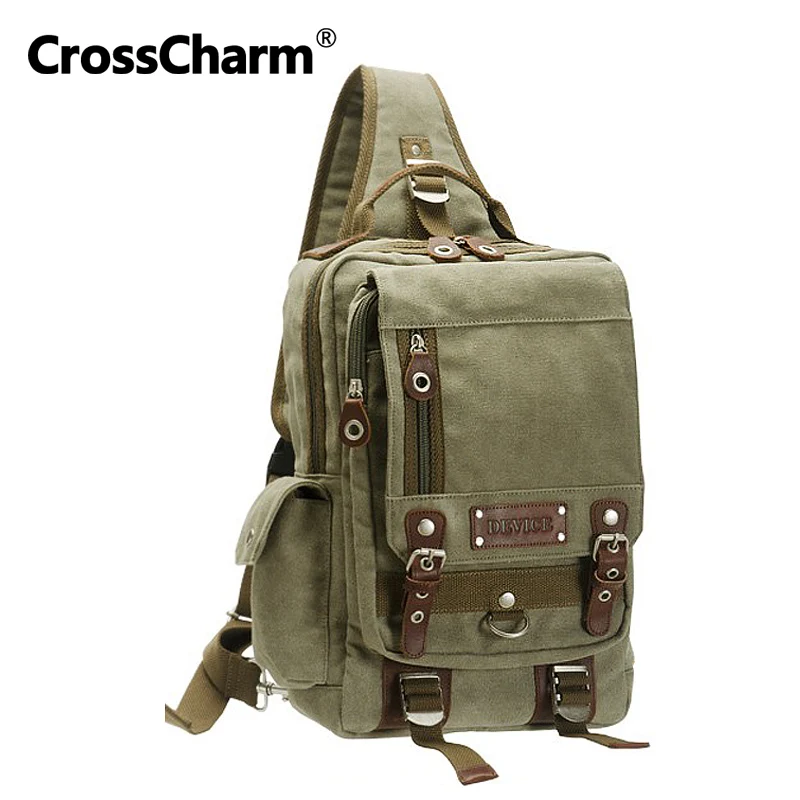 

CrossCharm Crossbody Bags 2020 Canvas Leather A4 Large Sling Chest Pack Shoulder Messenger Bag DBH-30038