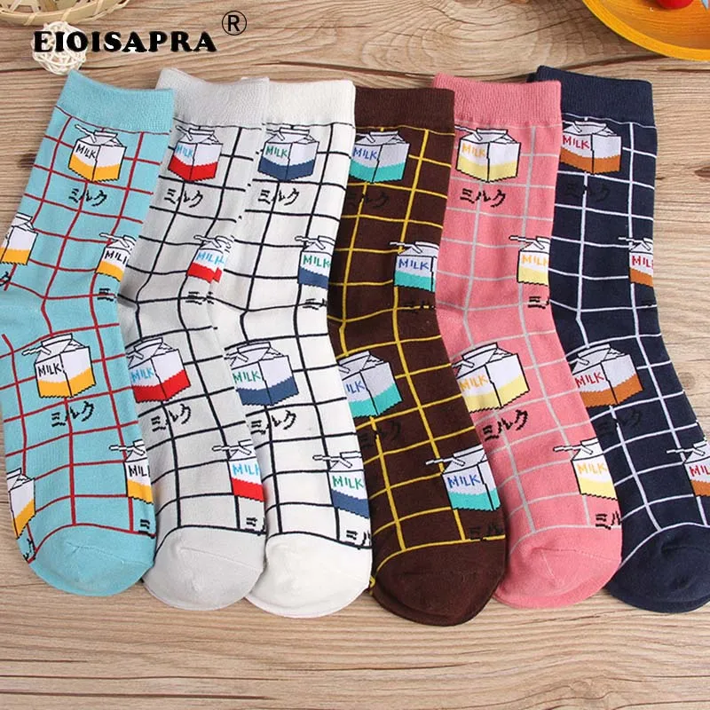 

[EIOISAPRA]Japanese Style Hipster Harajuku Design Elegant Candy Color Kawaii Milk Funny Women Socks Cartoon Cotton Happy Socks