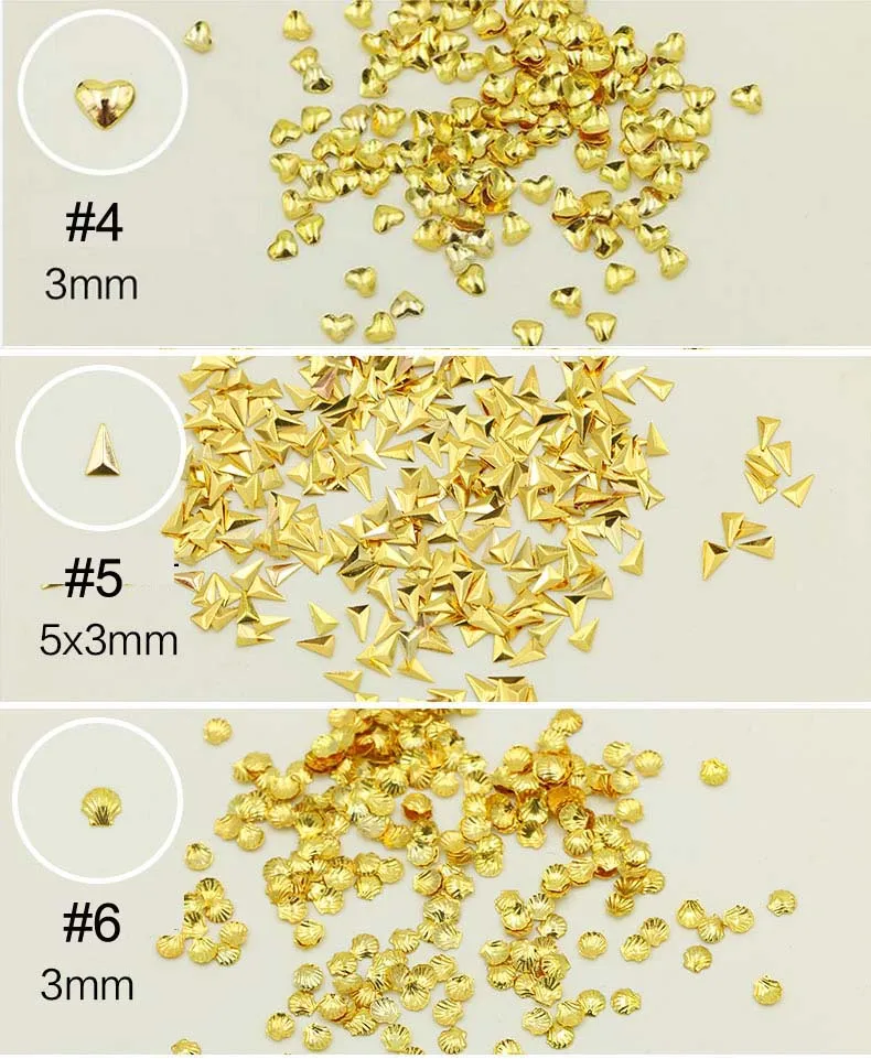 

100Pcs/ bag Gold nail sticker Rivet Nail Studs Teardrop Heart Bead 3D Nail Decoration 4mm/5mm/6mm Nail Metal Rivets Charm