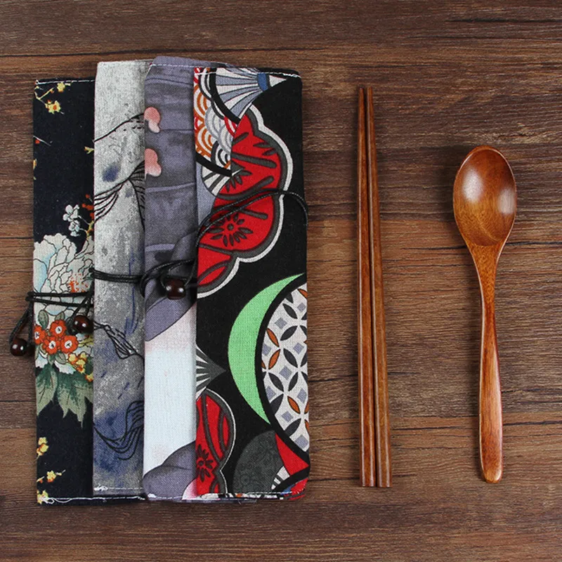 Портативный дорожный деревянный набор посуды тканевый Набор сумок Bento корейский