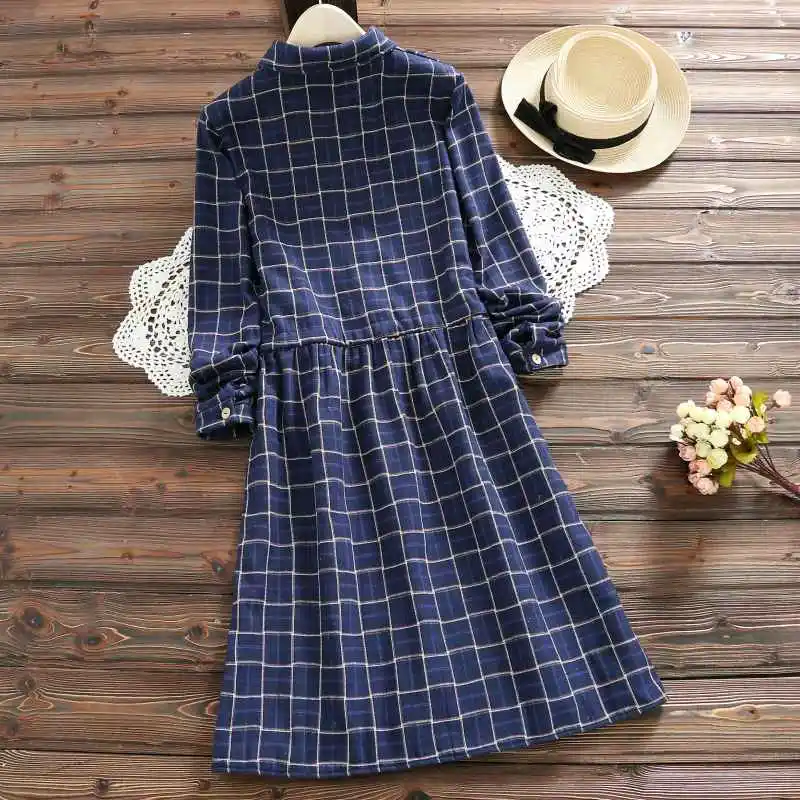 Mferlier зима Для женщин шерстяное платье утолщаются Винтаж в клетку элегантный