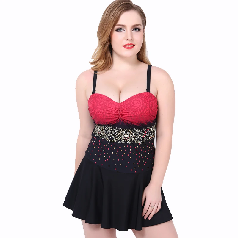 Плюс размер купальники женские 2017 цельные с юбкой надувные Купальники больших